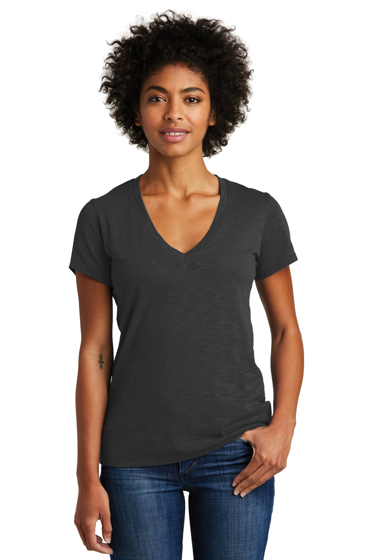  DISCONTINUED  Alternative Women's Weathered Slub So-Low V-Neck Tee. AA6097
