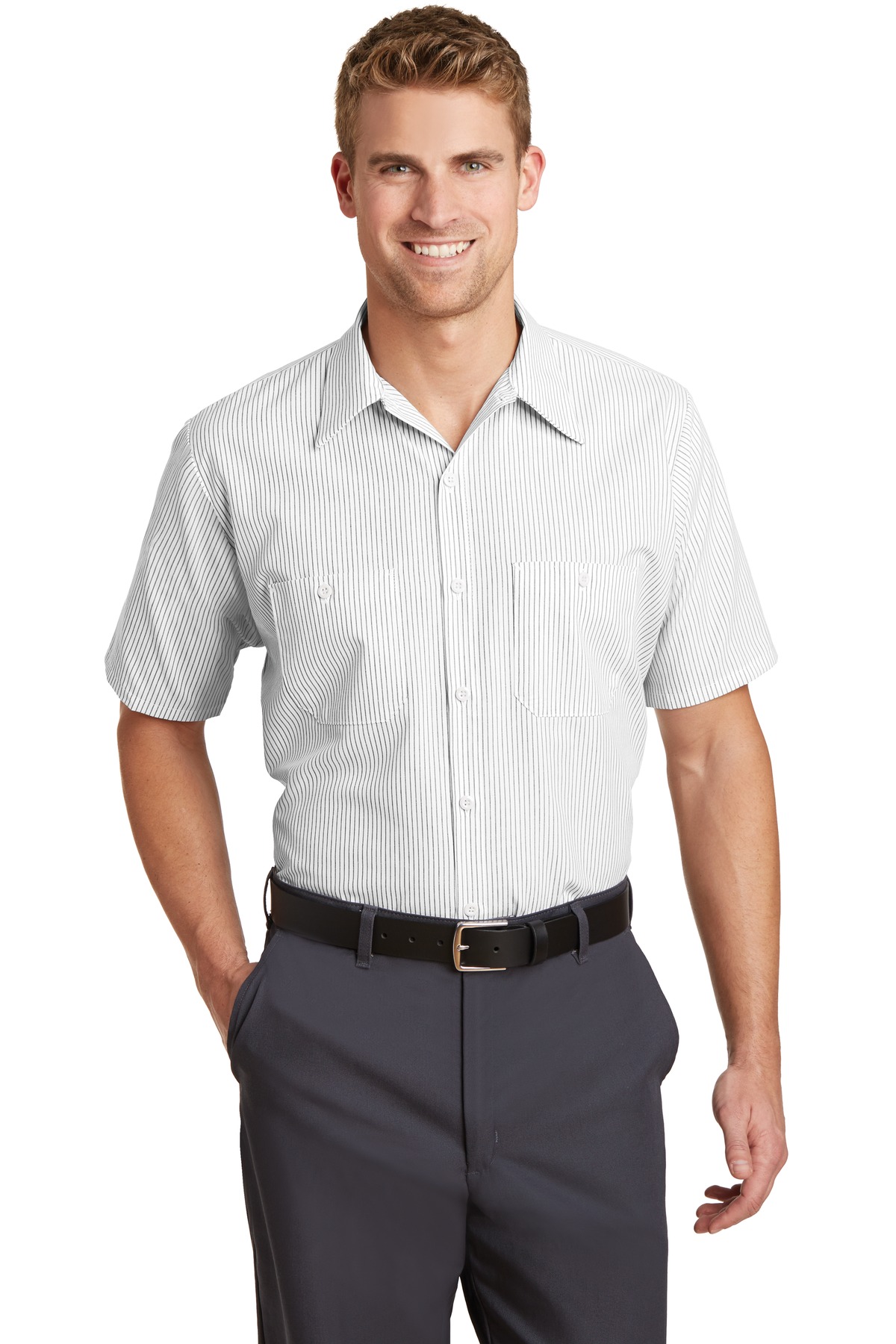 Red Kap &#174;  Long Size, Short Sleeve Striped Industrial Work Shirt. CS20LONG