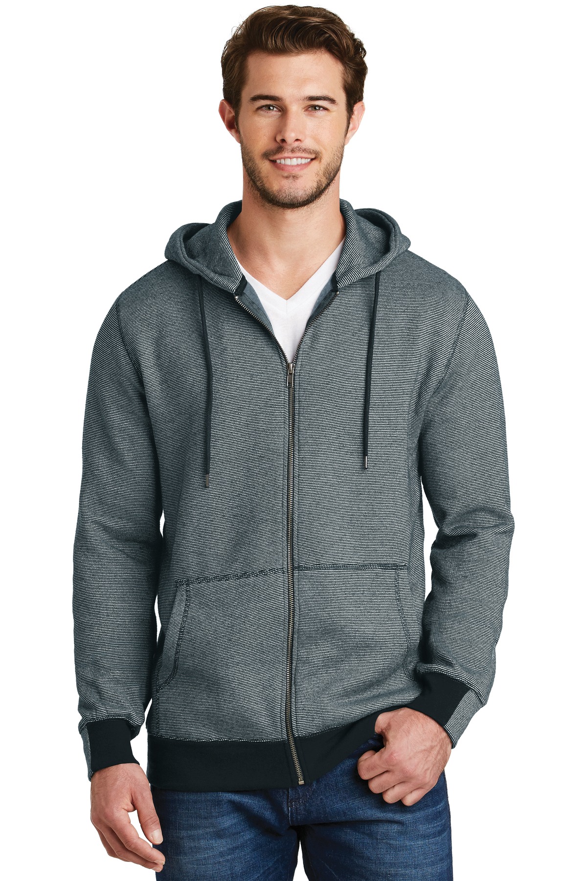  DISCONTINUED  District Made &#174;  - Mens Mini Stripe Full-Zip Hoodie. DM390