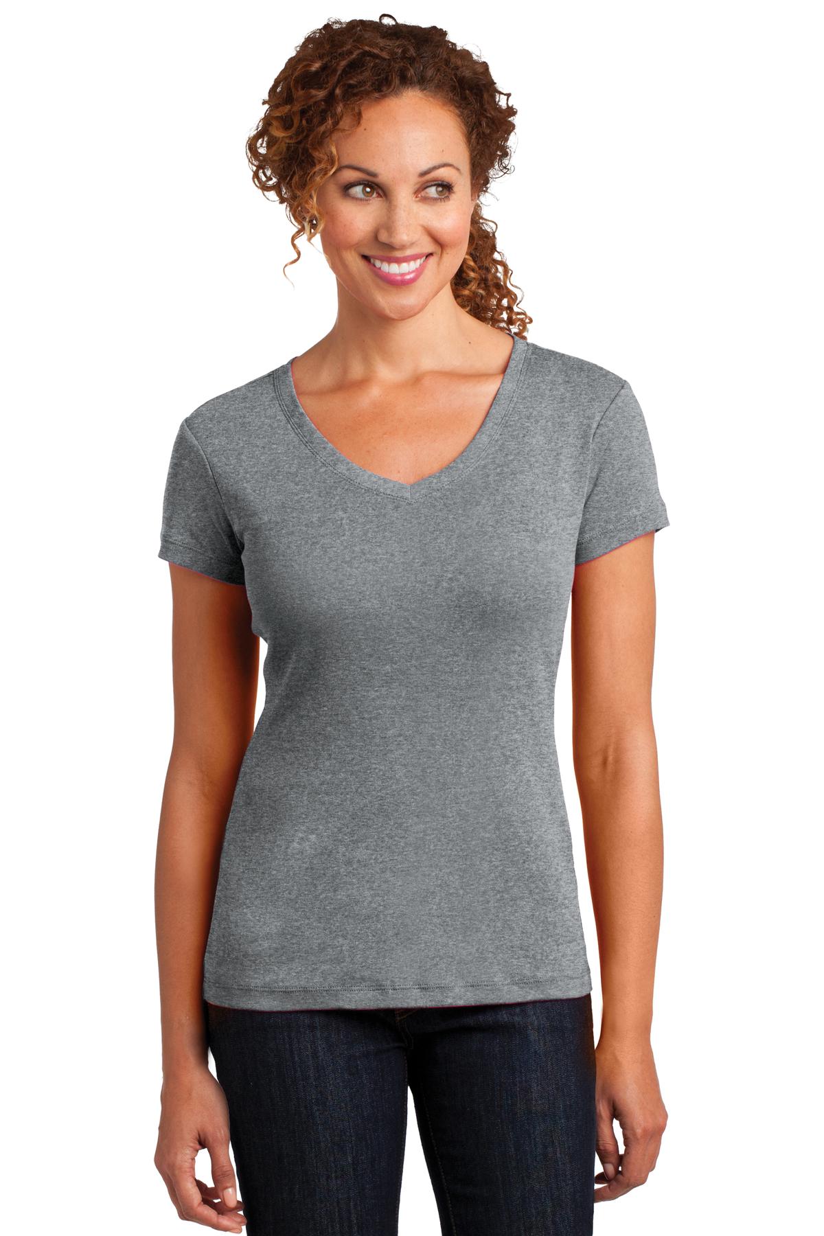  DISCONTINUED  District Made &#174;  Ladies Mini Rib V-Neck Tee. DM401