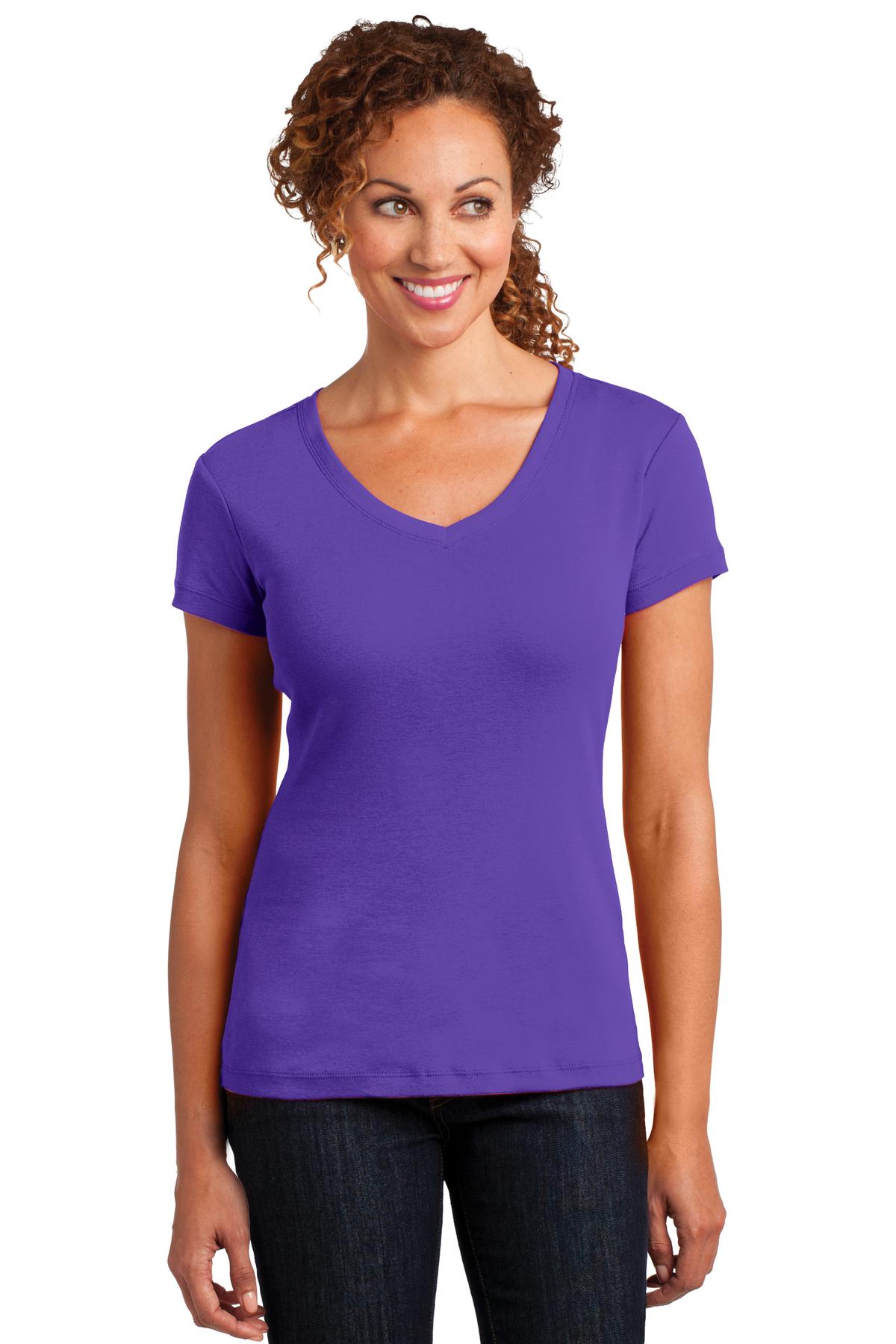  DISCONTINUED  District Made &#174;  Ladies Mini Rib V-Neck Tee. DM401