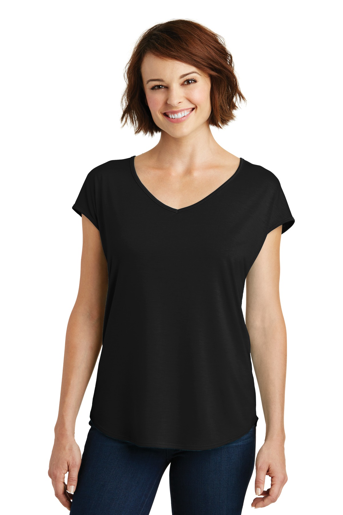  DISCONTINUED  District  &#174;  Women's Drapey Cross-Back Tee. DM416