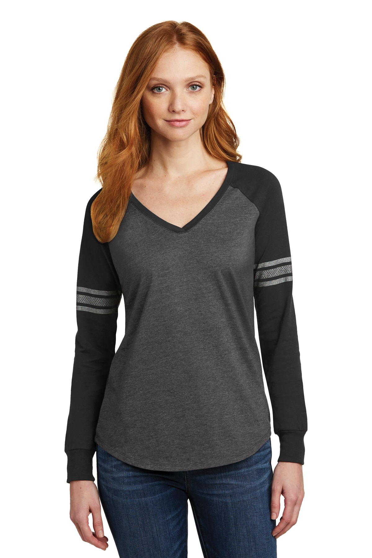  DISCONTINUED  District  &#174;  Women's Game Long Sleeve V-Neck Tee. DM477