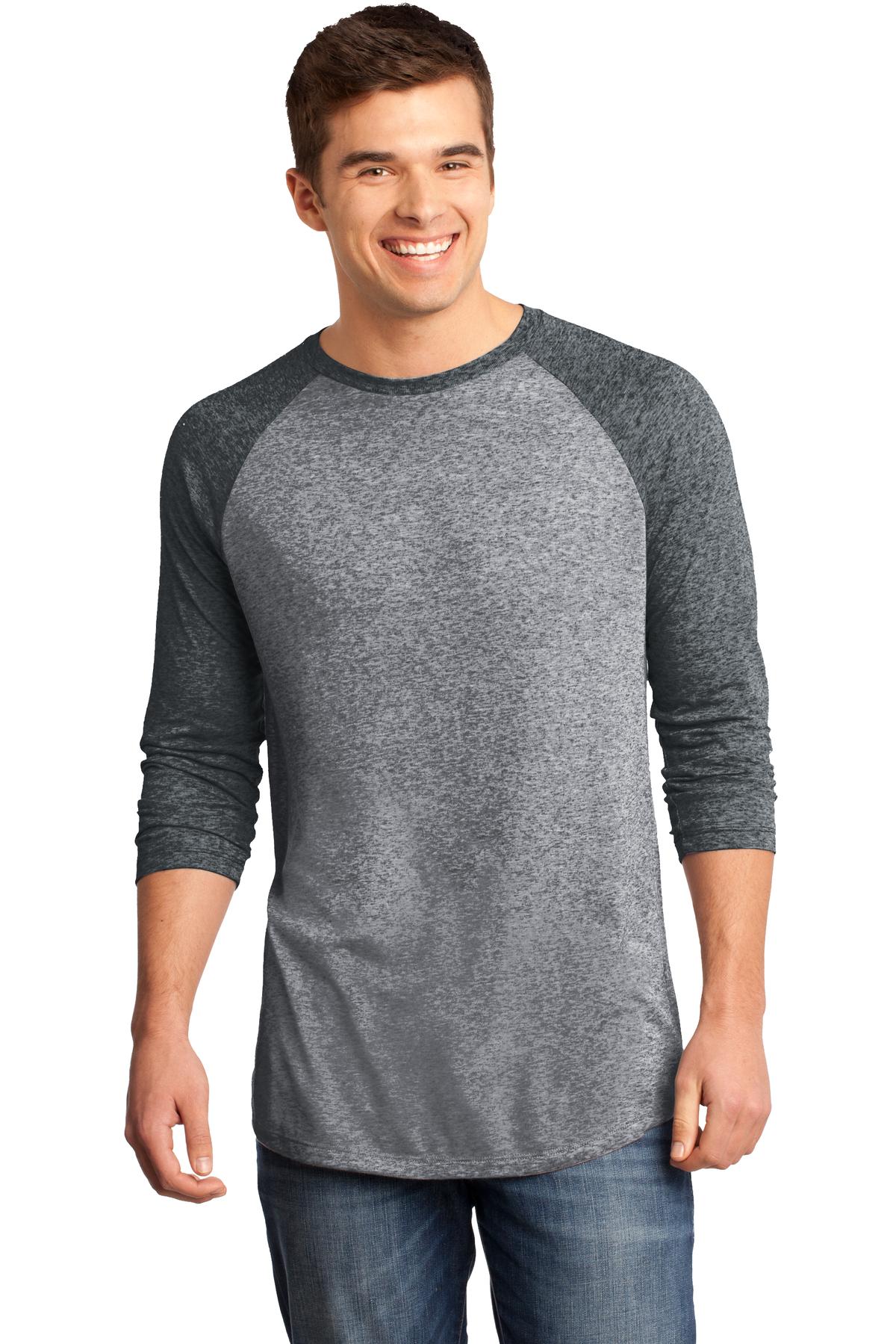  DISCONTINUED  District &#174;  - Young Mens Microburn &#174;  3/4-Sleeve Raglan Tee. DT162