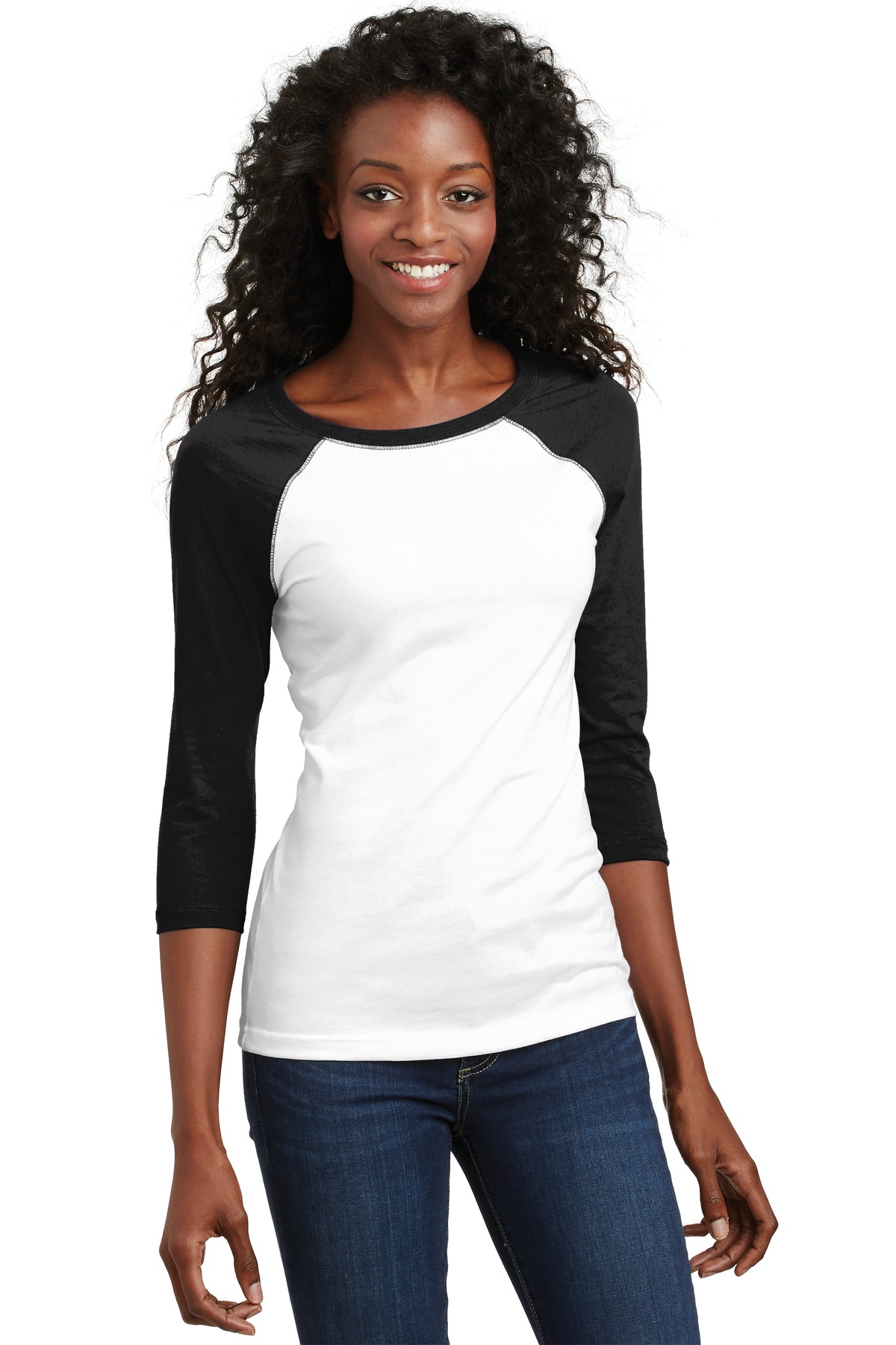  DISCONTINUED  District &#174;  - Juniors 50/50 3/4-Sleeve Raglan Tee. DT228