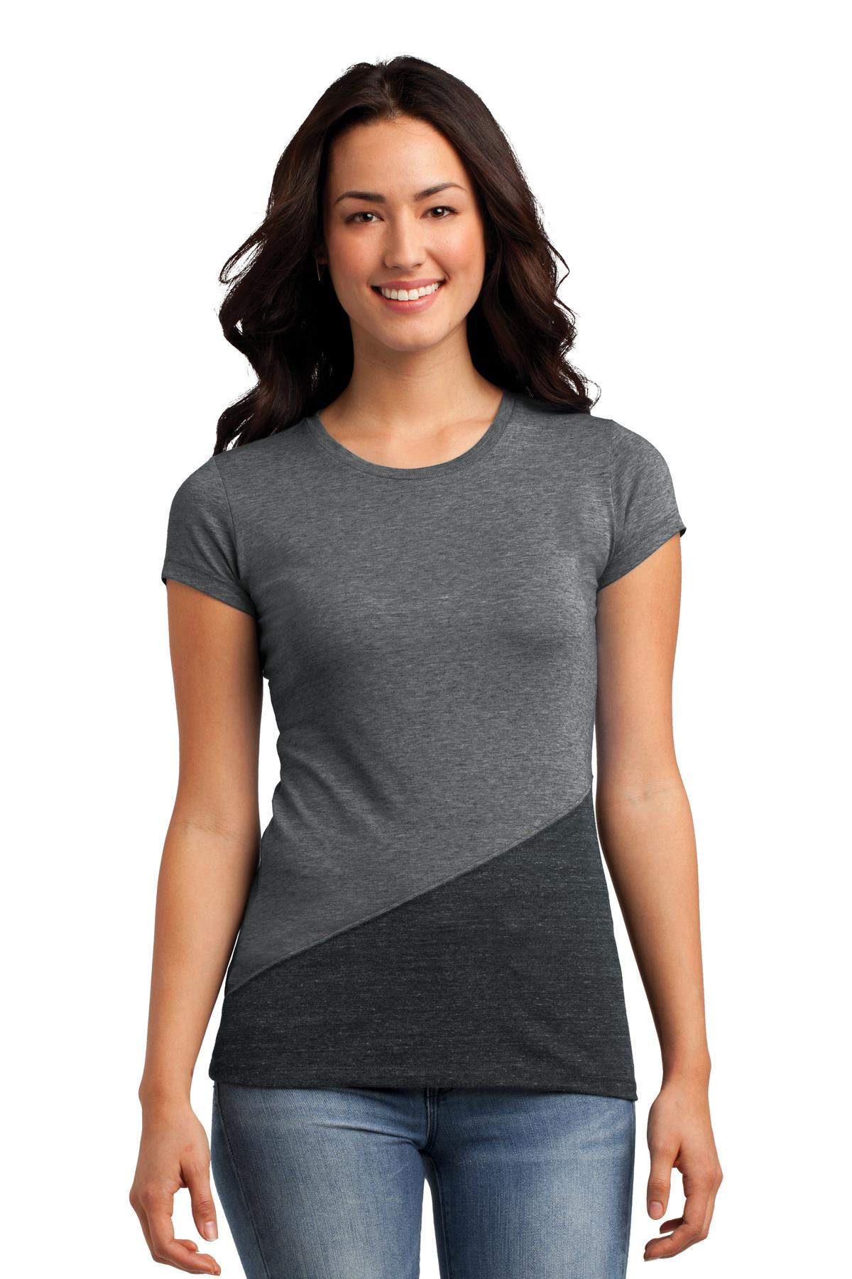  DISCONTINUED  District &#174;  Juniors Tri-Blend Pieced Crewneck Tee. DT243