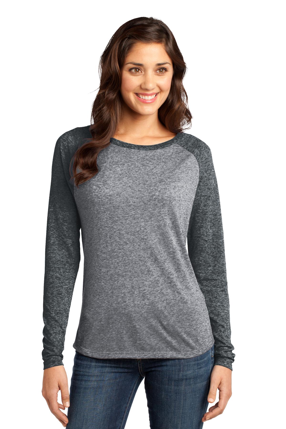  DISCONTINUED  District &#174;  - Juniors Microburn &#174;  Long Sleeve Raglan Tee. DT262