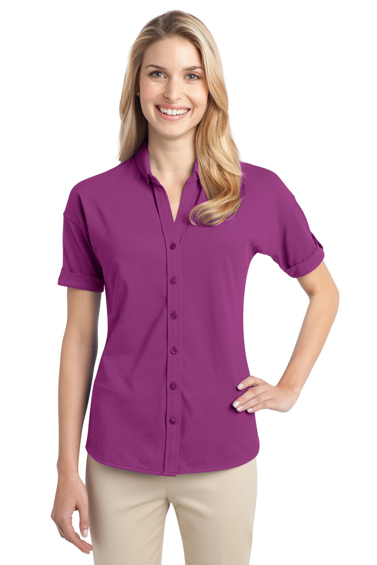  DISCONTINUED  Port Authority &#174;  Ladies Stretch Pique Button-Front Shirt. L556