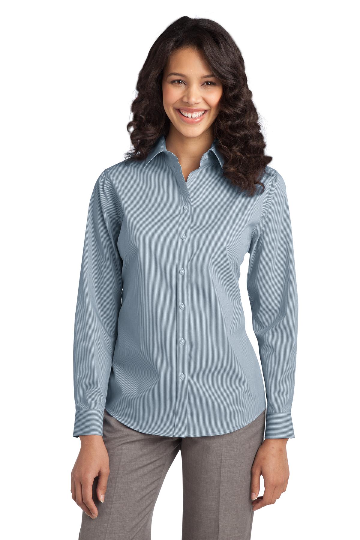  DISCONTINUED  Port Authority &#174;  Ladies Fine Stripe Stretch Poplin Shirt. L647