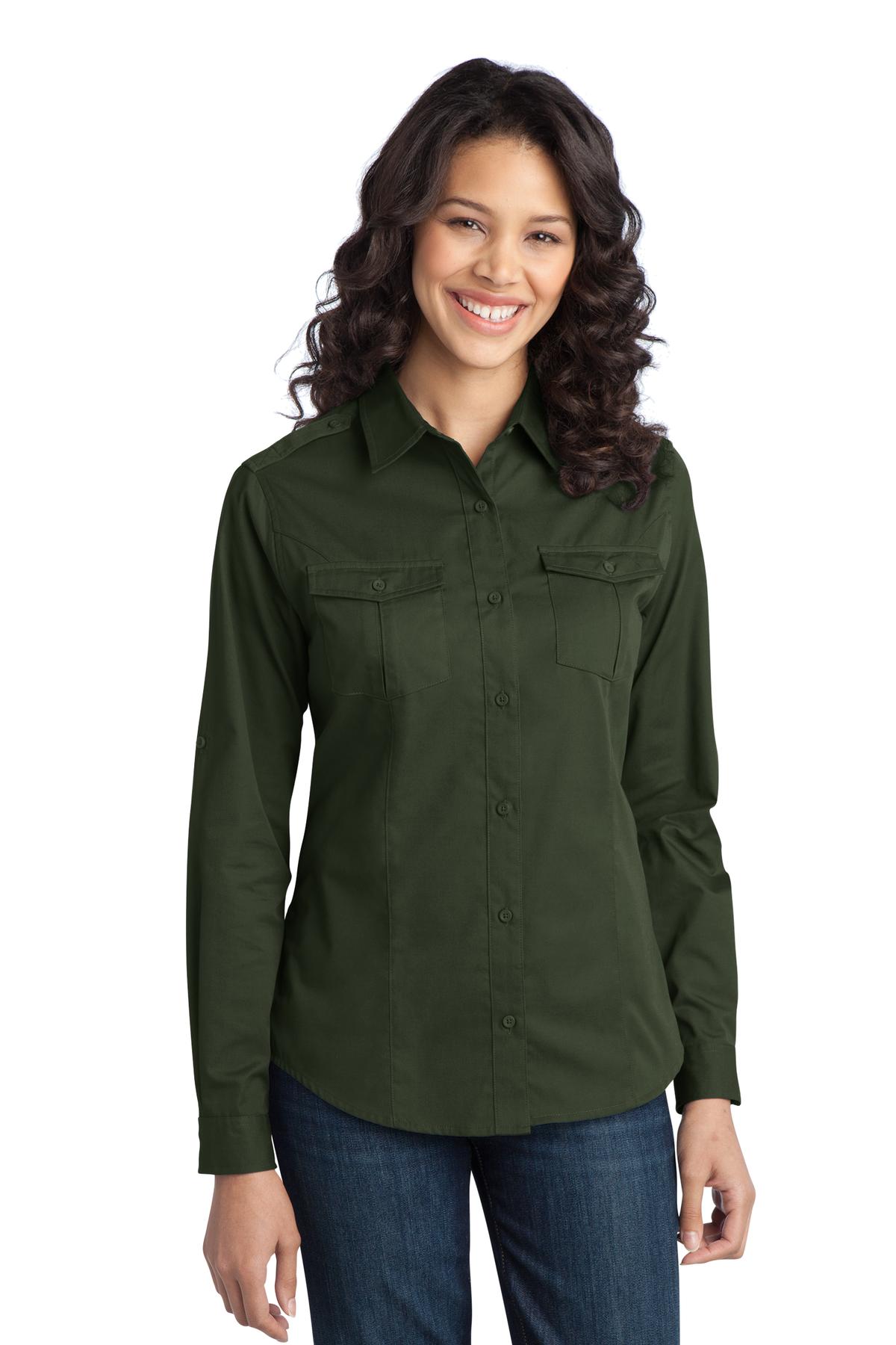  DISCONTINUED  Port Authority &#174;  Ladies Stain-Release Roll Sleeve Twill Shirt. L649