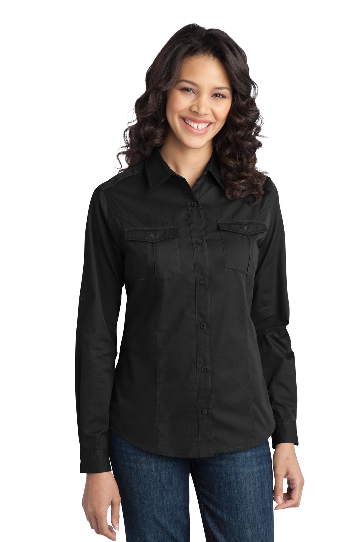  DISCONTINUED  Port Authority &#174;  Ladies Stain-Release Roll Sleeve Twill Shirt. L649