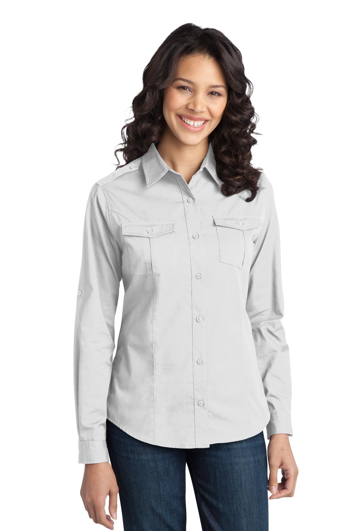  DISCONTINUED  Port Authority &#174;  Ladies Stain-Release Roll Sleeve Twill Shirt. L649