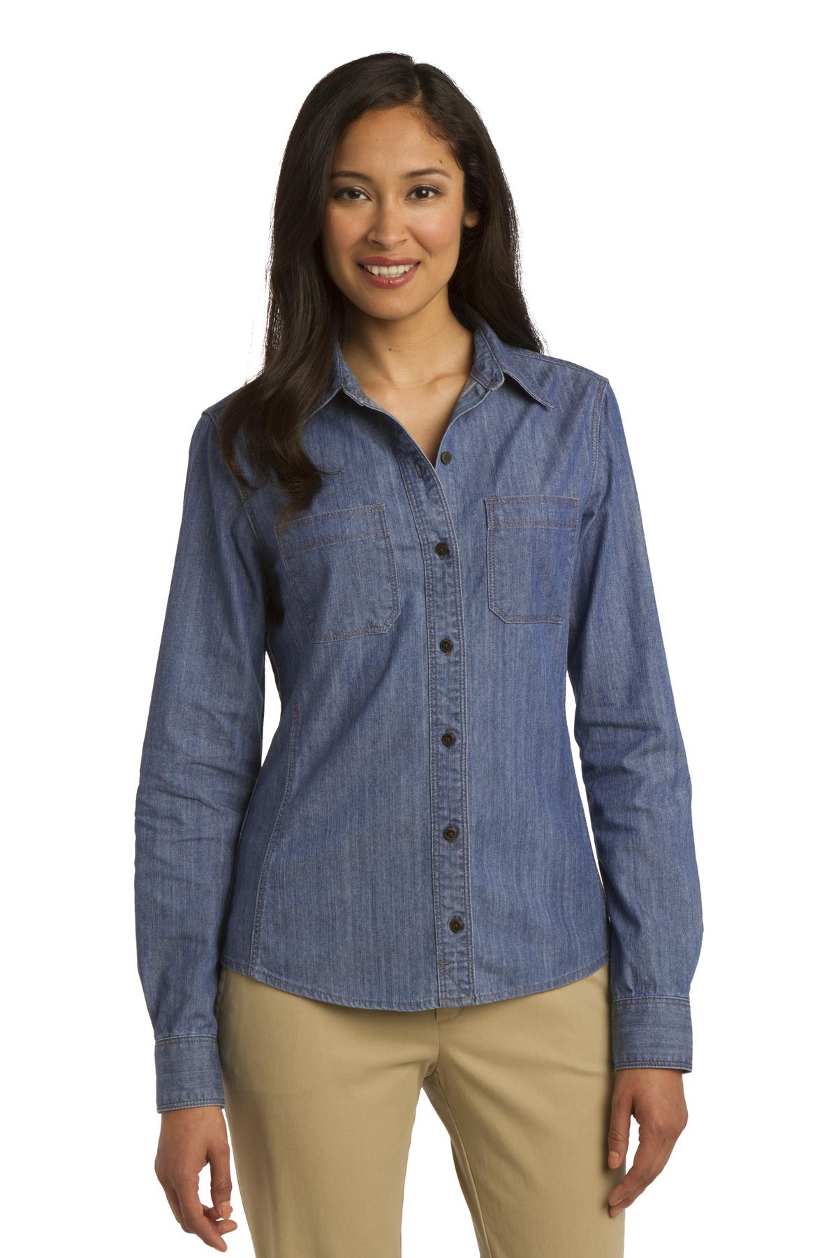 DISCONTINUED  Port Authority &#174;  Ladies Patch Pockets Denim Shirt. L652