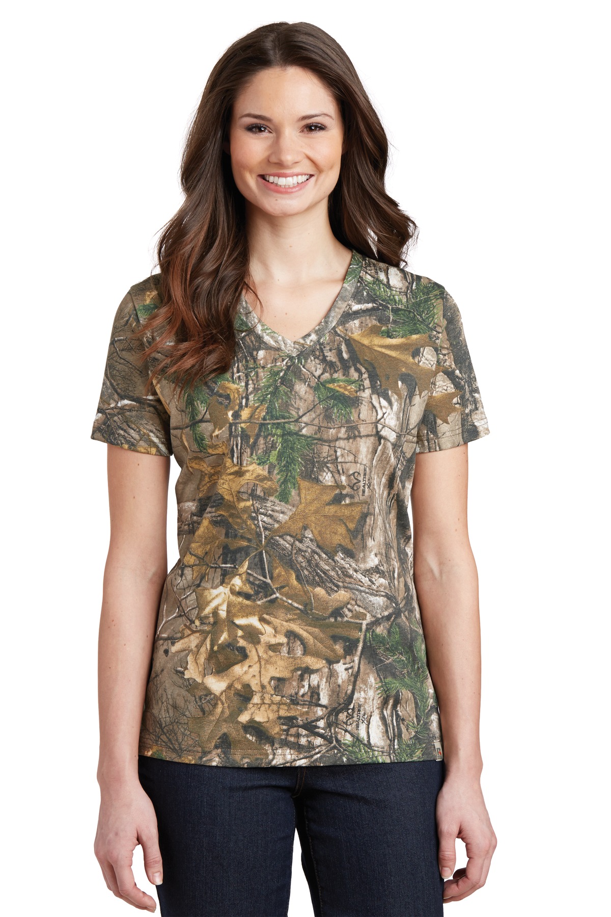  DISCONTINUED  Russell Outdoors &#153;  Realtree &#174;  Ladies 100% Cotton V-Neck T-Shirt. LRO54V