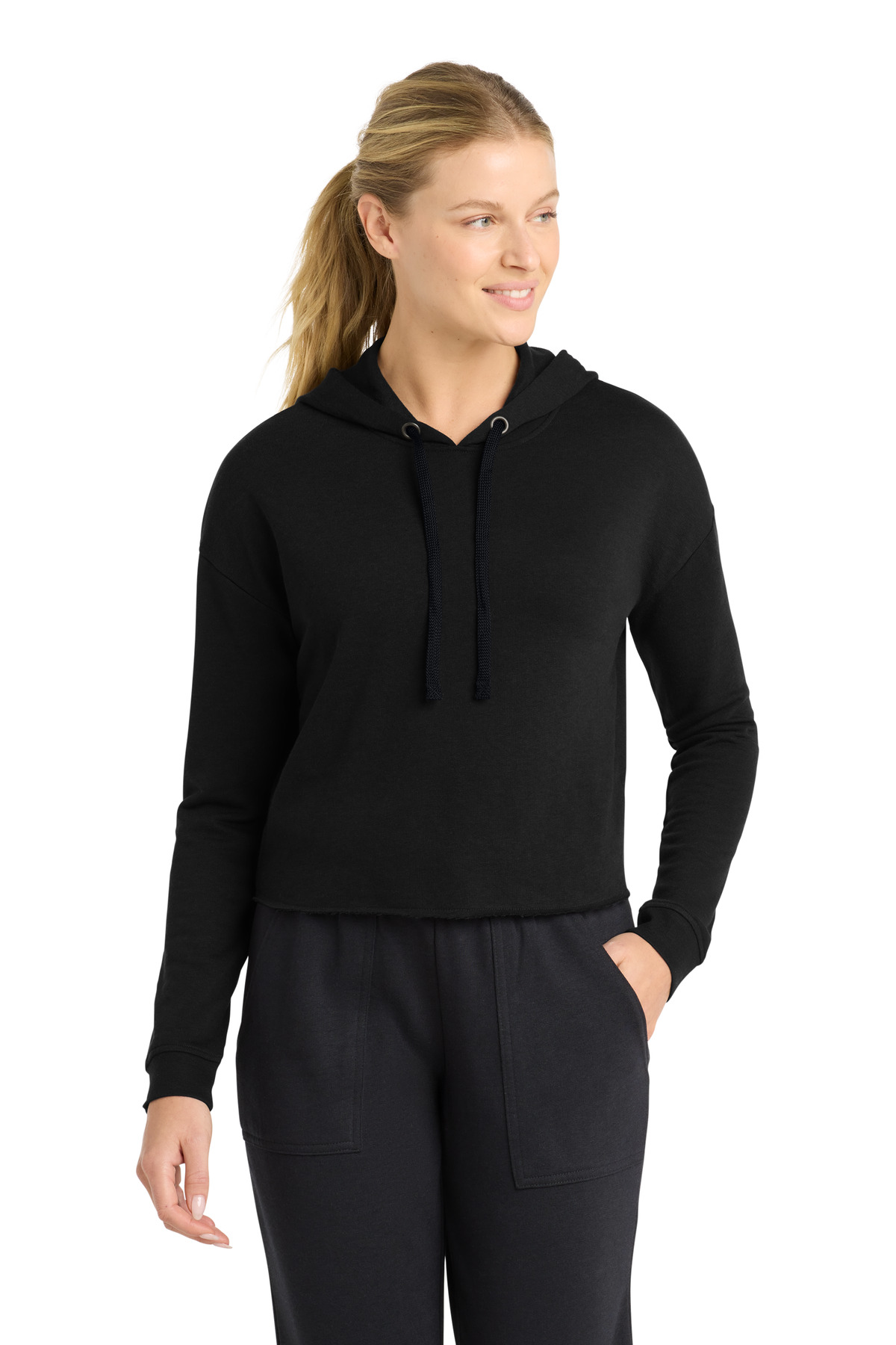 Sport-Tek  &#174;  Women's PosiCharge  &#174;  Tri-Blend Wicking Fleece Crop Hooded Pullover LST298