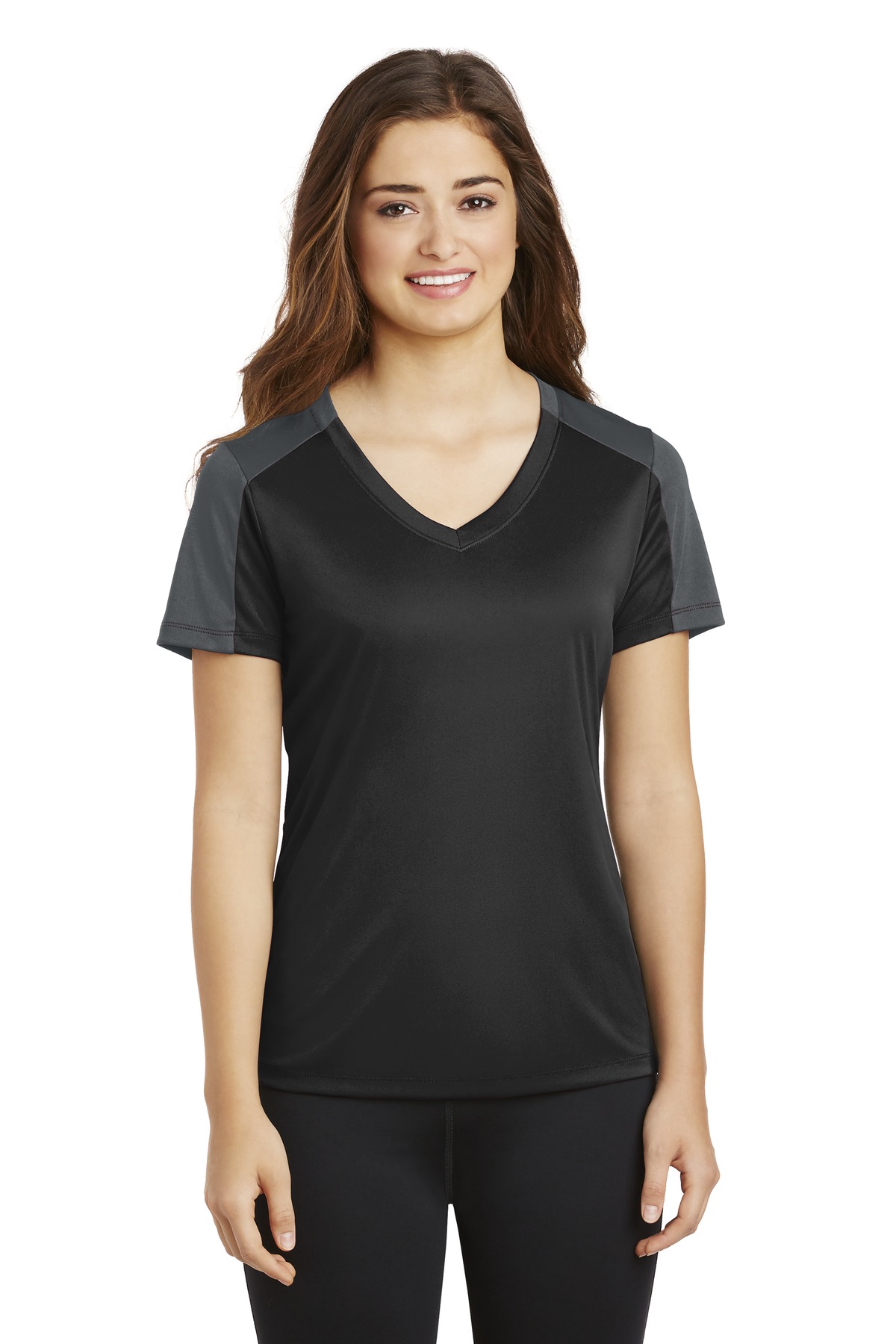  DISCONTINUED  Sport-Tek &#174;  Ladies PosiCharge &#174;  Competitor &#153;  Sleeve-Blocked V-Neck Tee. LST354