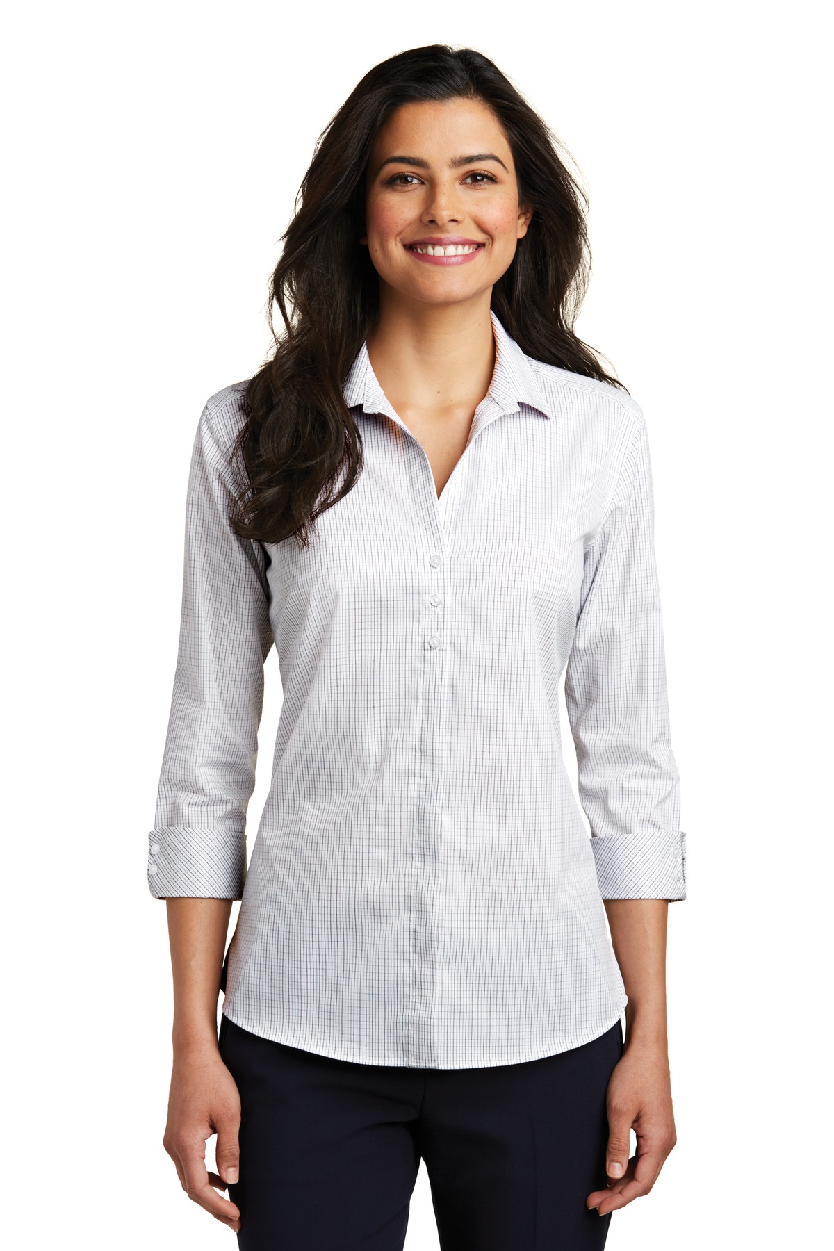  DISCONTINUED  Port Authority &#174;  Ladies 3/4-Sleeve Micro Tattersall Easy Care Shirt. LW643