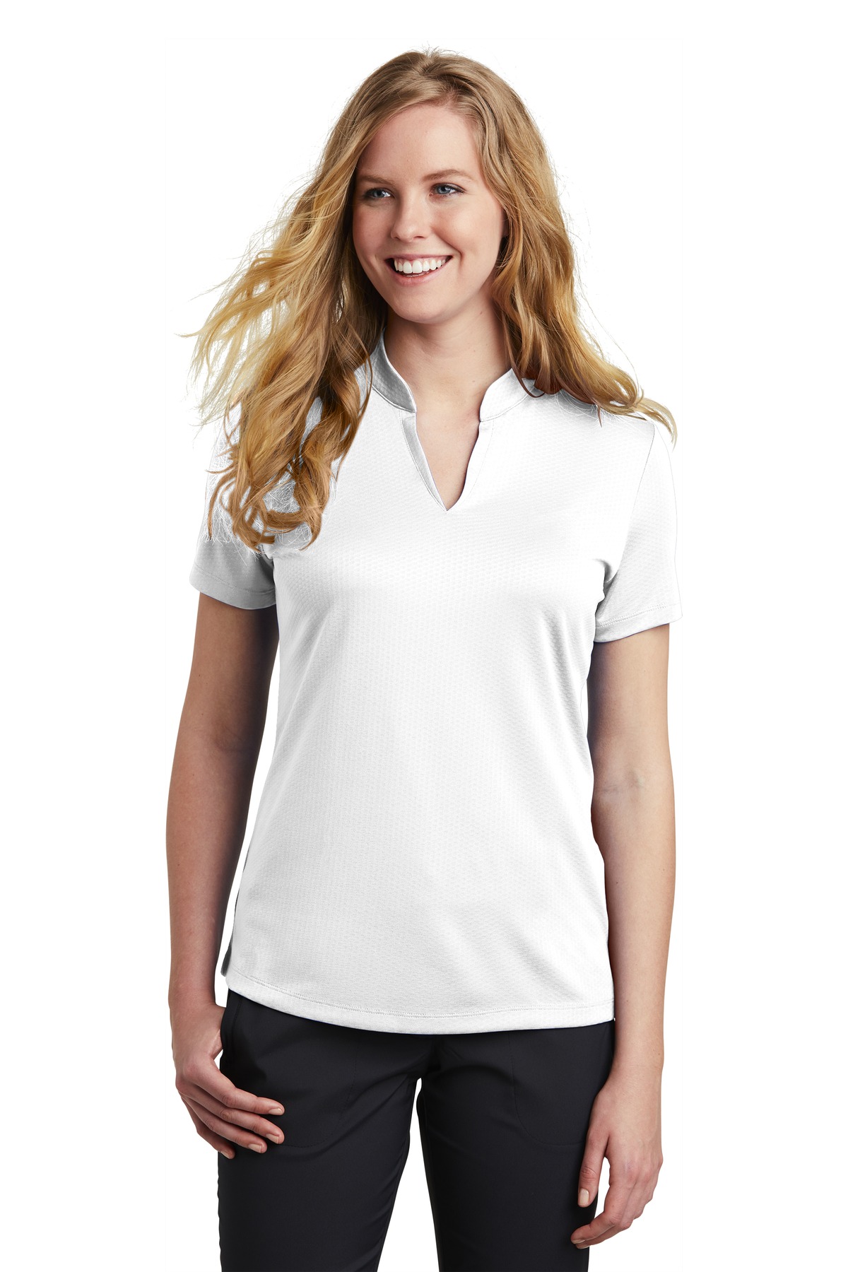  DISCONTINUED  Nike Ladies Dri-FIT Hex Textured V-Neck Top. NKAA1848