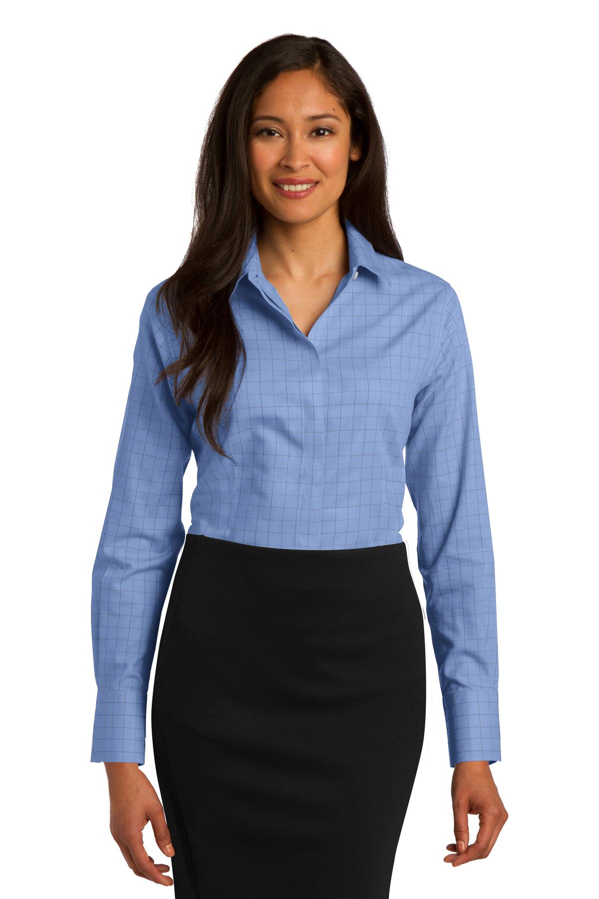  DISCONTINUED  Red House &#174;  Ladies Windowpane Plaid Non-Iron Shirt. RH71